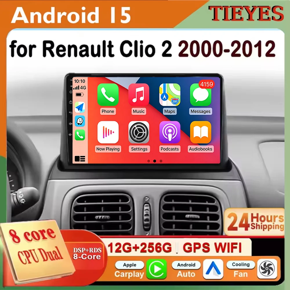 

For Renault Clio 2 BB CB MK2 2000-2012 Android 15 Carplay Auto Screen Car Radio Multimedia Player Autoradio Stereo 2din Head Uni