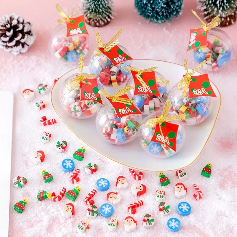 

20pcs Christmas Pencil Erasers Kawaii Snowman Santa Mini Erasers for Kids Student Gifts Kawaii Stationery School Office Supplies