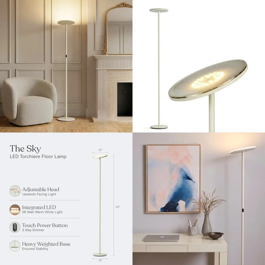 

Sky LED Floor lamp, Torchiere Super Bright Floor Lamp for Living Room Decor and Office - Dimmable, Tall Standing Lamp with Warm