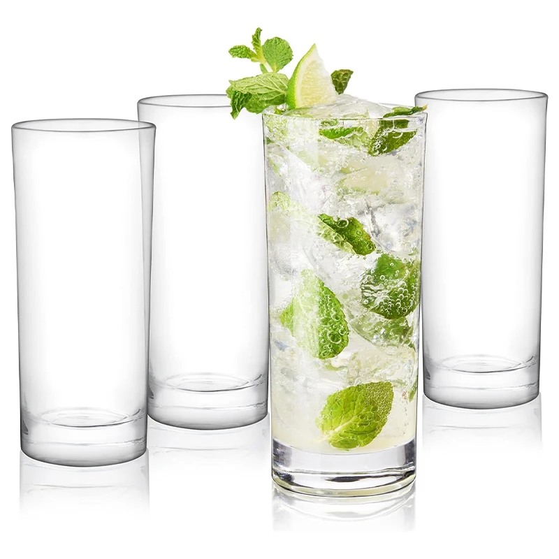 

4ocs Drinking Glasses 300ml Thin Highball Glasses Transparent Tall Cups For Water Juice Beer Cocktails Reusable Jar for Party