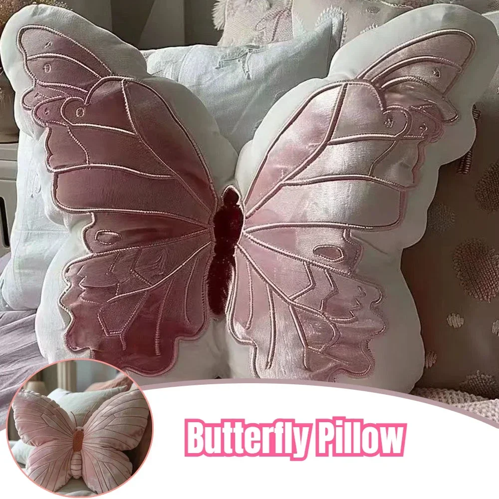 1PC Simple Style Butterfly Shape Pillow Cute Original Chair Cushion Soft Pink Butterfly Pillow Bedside Cushion Home Decorations