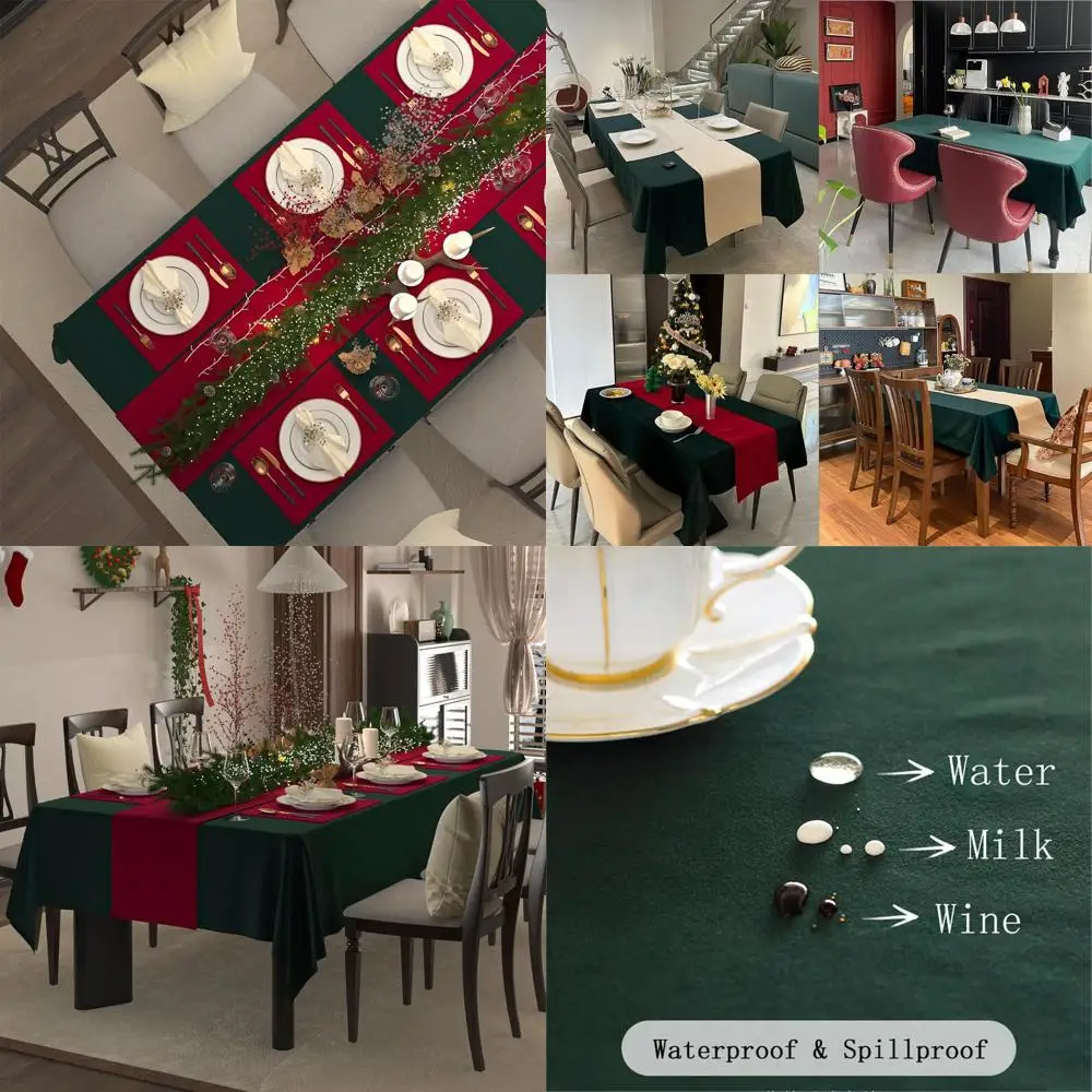 

Hunter Green Rectangle Tablecloth, Waterproof & Washable, Cashmere Weave for Dining & Parties, 84x60