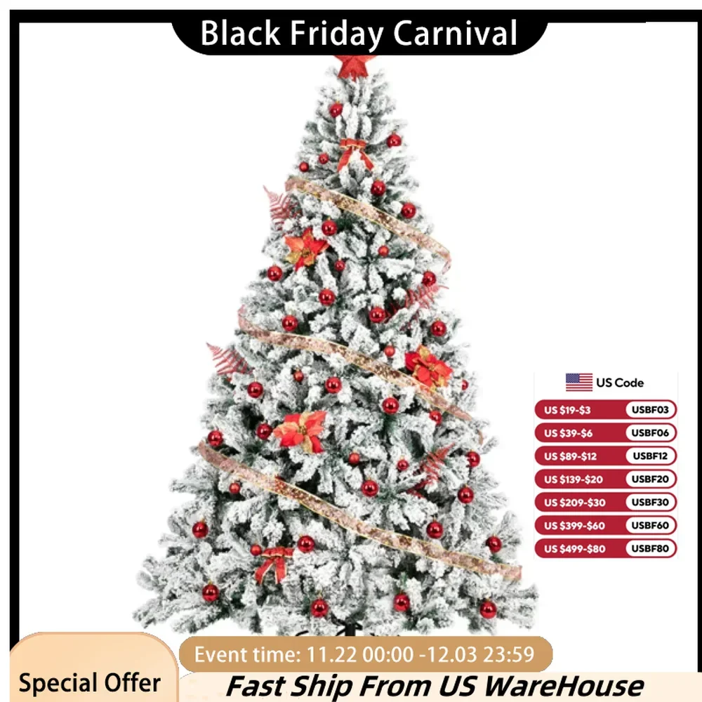 7.5ft PVC Flocked Christmas Tree 1450 branches and leaves are made of environmentally friendly flame retardant PVC material