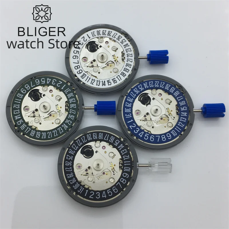 BLIGER 6 O'clock Date Position Japan NH35A Watch Movement High Accuracy Mechanical Automatic Black Blue Green White Datewheel