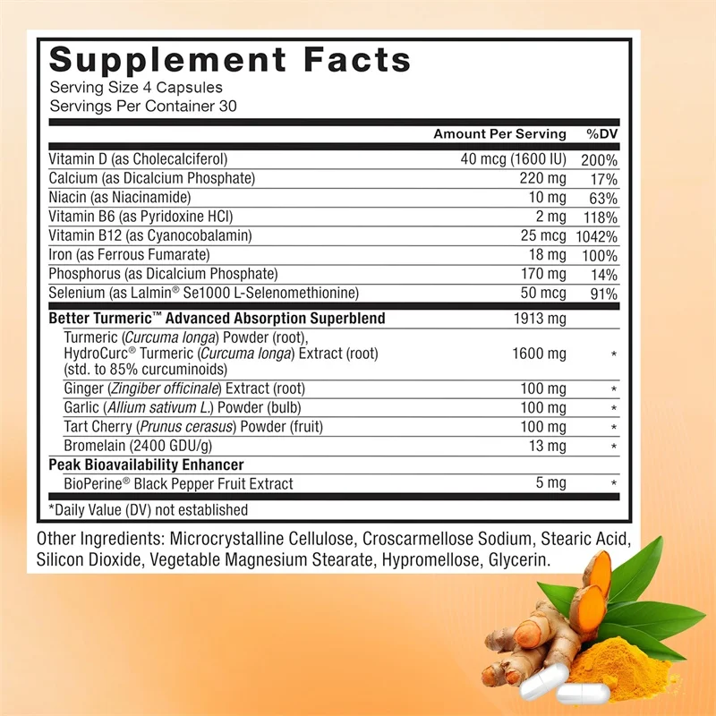 Better Turmeric Supplement - Increase Cellular Energy, Improves Flexibility, Support Heart and Joint Health, Enhance Immunity