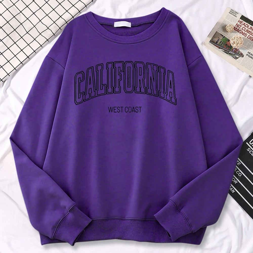 Autumn Funny Woman Sweatshirts California West Coast Printing Hoody Crewneck Drop Sleeves Pullover Warm Soft Ladies Sportswear