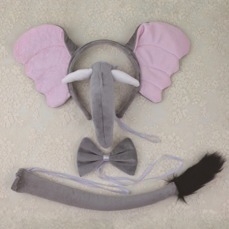 

Q0KE Elephant Animal Dress up Kits Include Hairband, Tail, and Nose for Halloween