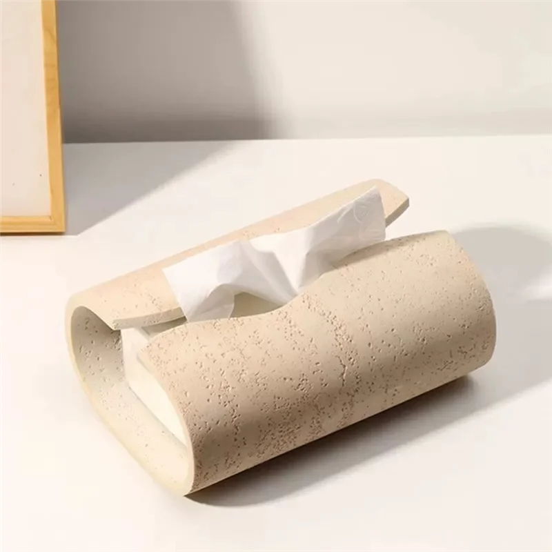 

YWDZ-Vintage Cave Stone Tissue Box Resin Coffee Table Napkin Paoper Organizer For Bedroom Living Room