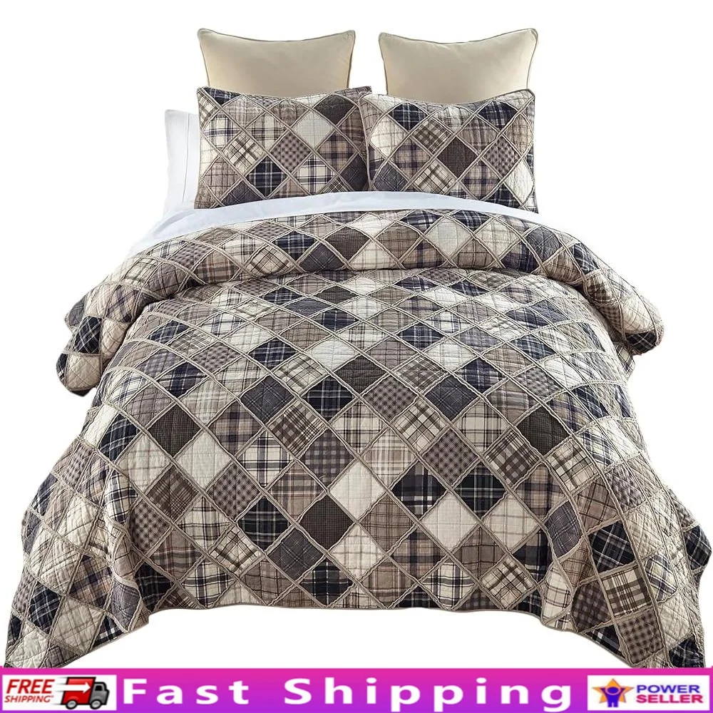 Driftwood Cotton Patchwork Quilt Set 3PC Includes Quilt and 2 Standard Pillow Shams Cozy Bedding Machine Washable Durable Rustic