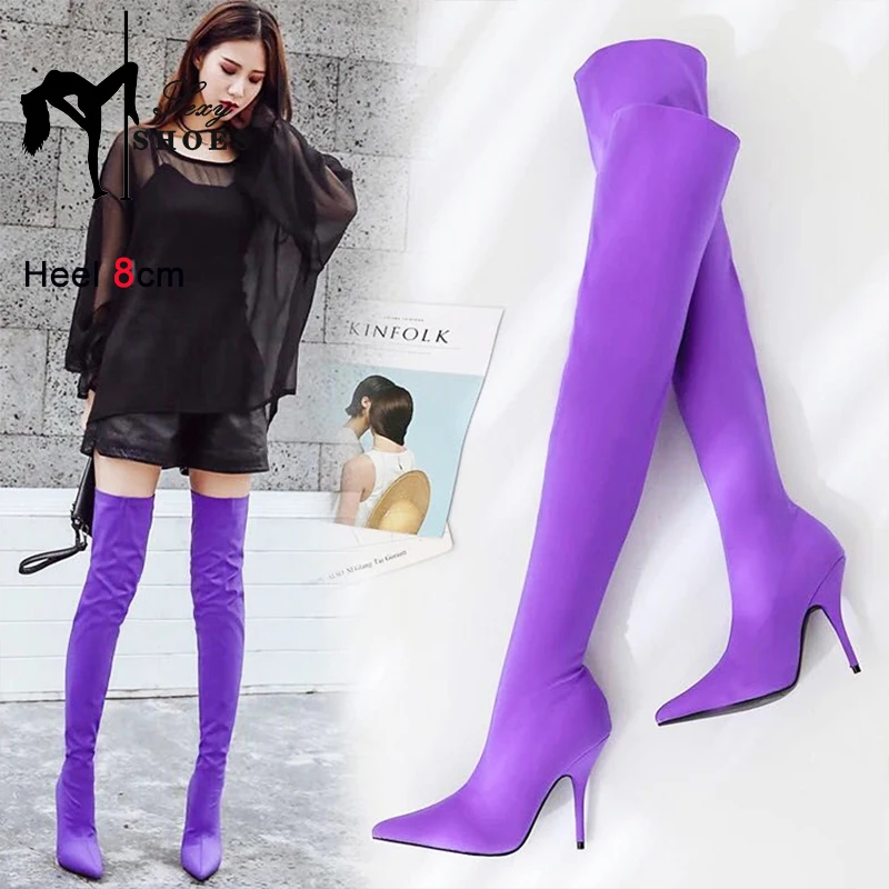 2023 Autumn New Stretch Sock Boots Pointed Toe High Heels Women Winter Warm Over The Knee Boots Party Dance Club Nightclub Shoes