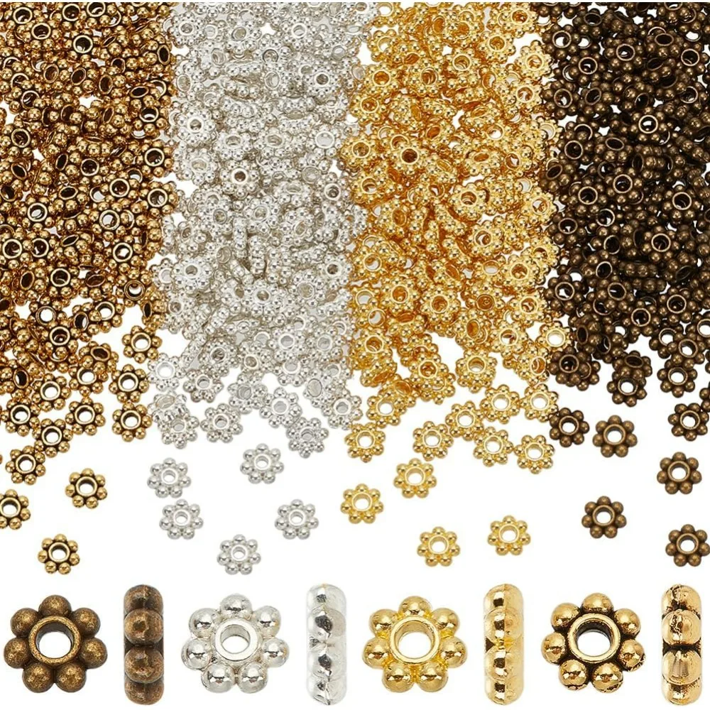 

1 коробка, 600 шт., 6 мм, бусины-разделители с цветком, металлические бусины из античного сплава, мини-круглые снежинки, свободные