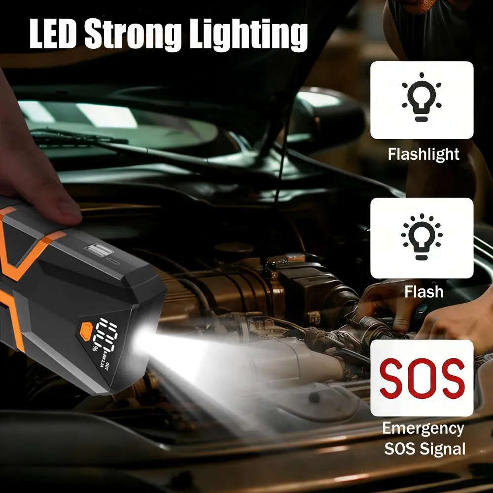 1000A Car Emergency Jump Starter, Power Bank & LED Flashlight, Portable Battery Booster for 12V Petrol Diesel SUV
