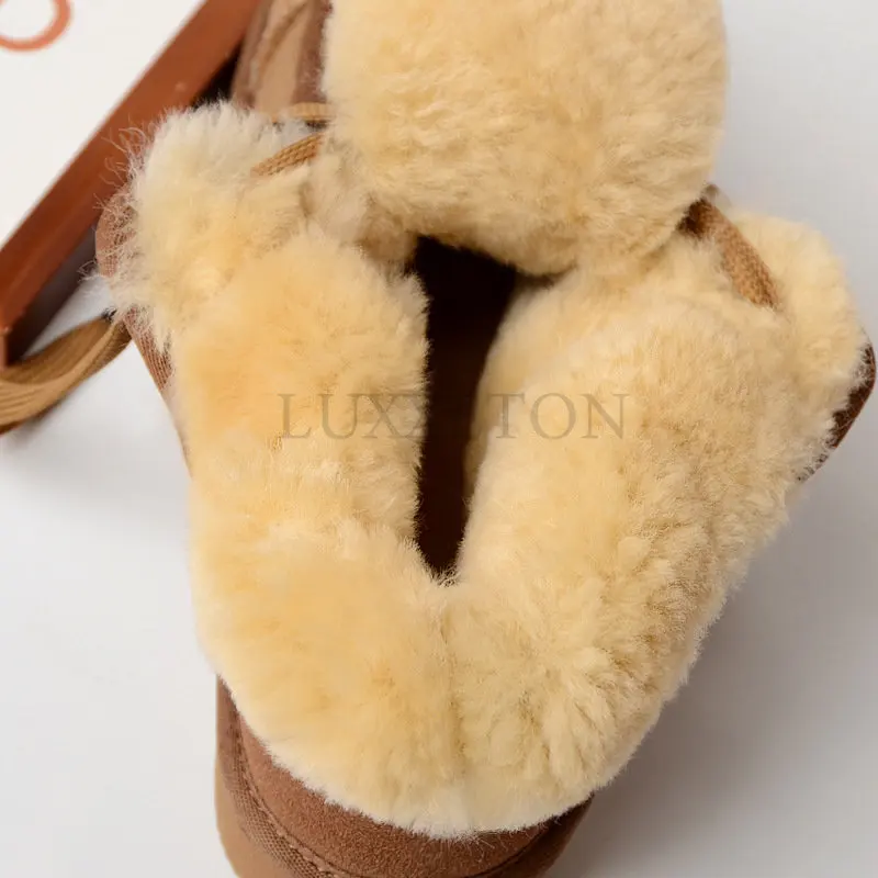 High Quality Men\'s Snow Boots Fashion Warm Winter Boots Men Sheepskin Shoes 100％ Wool Natural Fur Genuine Leather Ankle Boots