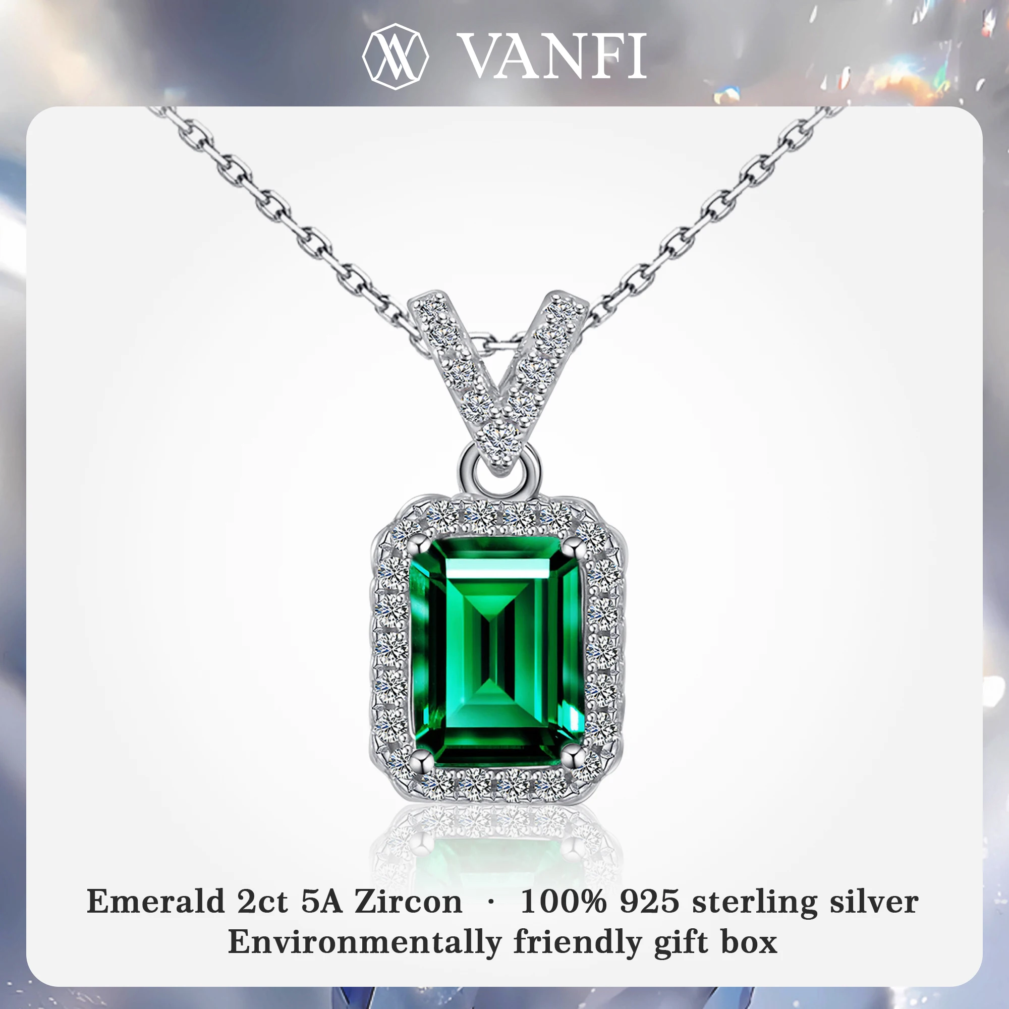 

Kfvanfi 925 sterling silver women's necklace plated with white gold 5A sparkling zircon emerald banquet fine women's jewelry set