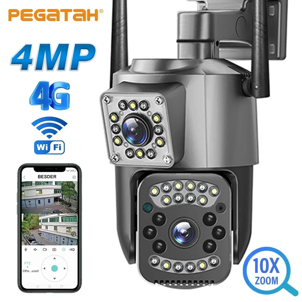 

PEGATAH 10X Zoom 4MP IP Camera Wifi 4G Sim Card HD Dual Lens Home Outdoor Security Camera Night Vision CCTV PTZ Cameras