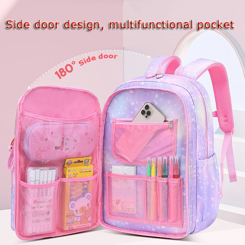 Mochila escolar princesa para meninas, mochila escolar primária, fofa, colorida, impermeável, infantil, série arco-íris, nova