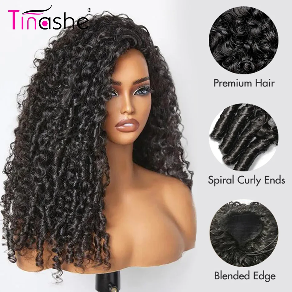 Tinashe Burmese Curly V Part Wig Flip Over Quick Weave Glueless Install Natural Hairline Half Wig 100% Human Hair Spiral Ends Flexi-Fit Drawstring