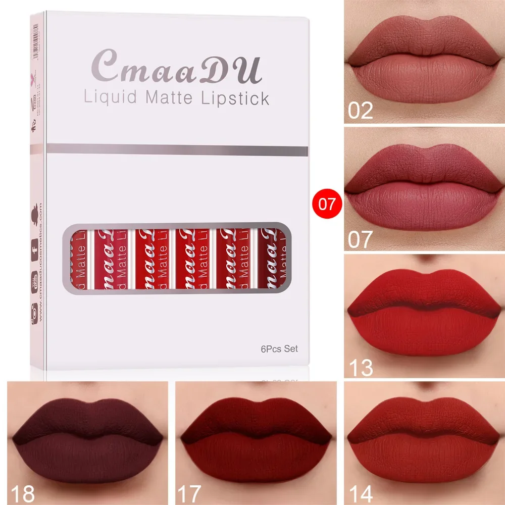 6 ชิ้น Matte ลิปสติกชุดลิปกลอสชุด Non Stick Cup Stain แต่งหน้าความงามสําหรับผู้หญิงกันน้ํา Long Lasting Lip Tint เครื่องสําอาง