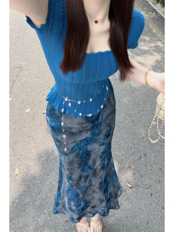 

Retro Gentle Style Floral Print Top And Skirt Set Elegant Two-Piece Ensemble Comfortable Cotton Summer Outfit for Women