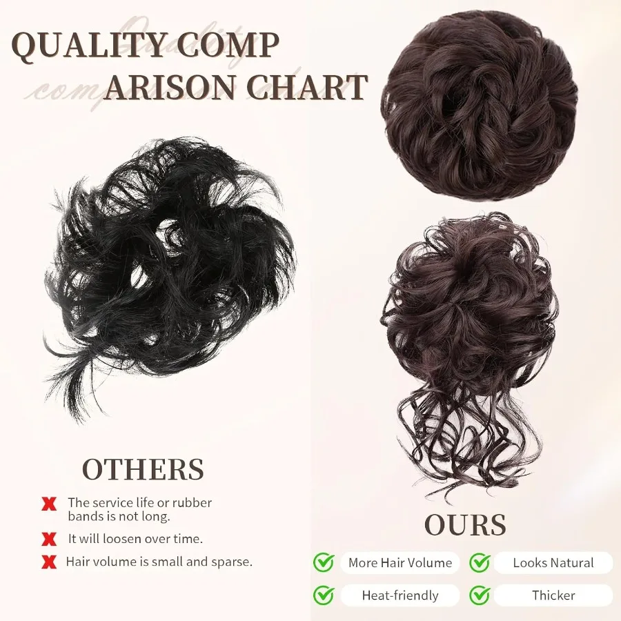 2 قطعة قطع الشعر العقدة الاصطناعية للنساء فوضوي كعكة الشعر التمديد مع تصميم Scrunchie Tousled أوبدو نمط ذيل حصان هيربيسي #5
