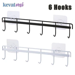 6 Hooks Wall Hanging Hook Self Adhesive Storage Hooks Kitchen Kitchenware Towel Hanger for Wall Door Bathroom Organizer