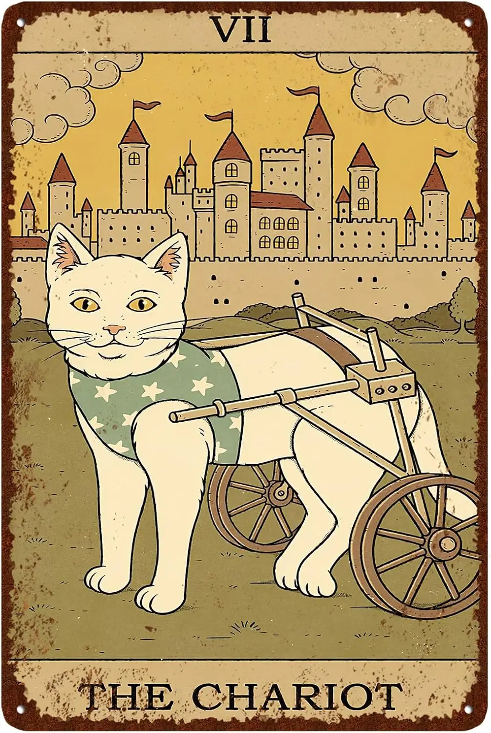 Vintage Cat Tin Sign Retro Tarot Card Metal Sign Poster Wall Art Decor Bathroom Dorm Room Home Decor - Chariot