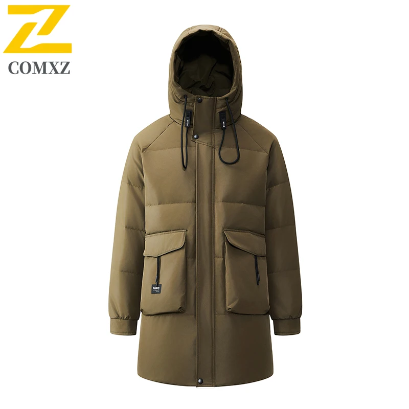 COMXZ 2025 Winter Down Jacket Male Duck Down Hooded Long Camping Cold Protection Down Jacket Coldproof Thickened New Garment