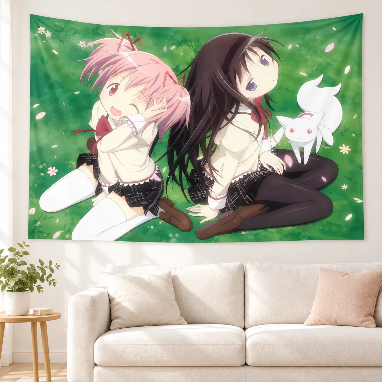 Madoka Magica Anime Tapestry Cute Madoka Homura Kyubey Print Wall Hanging Dorm Bedroom Background Decor Anime Fan Gift