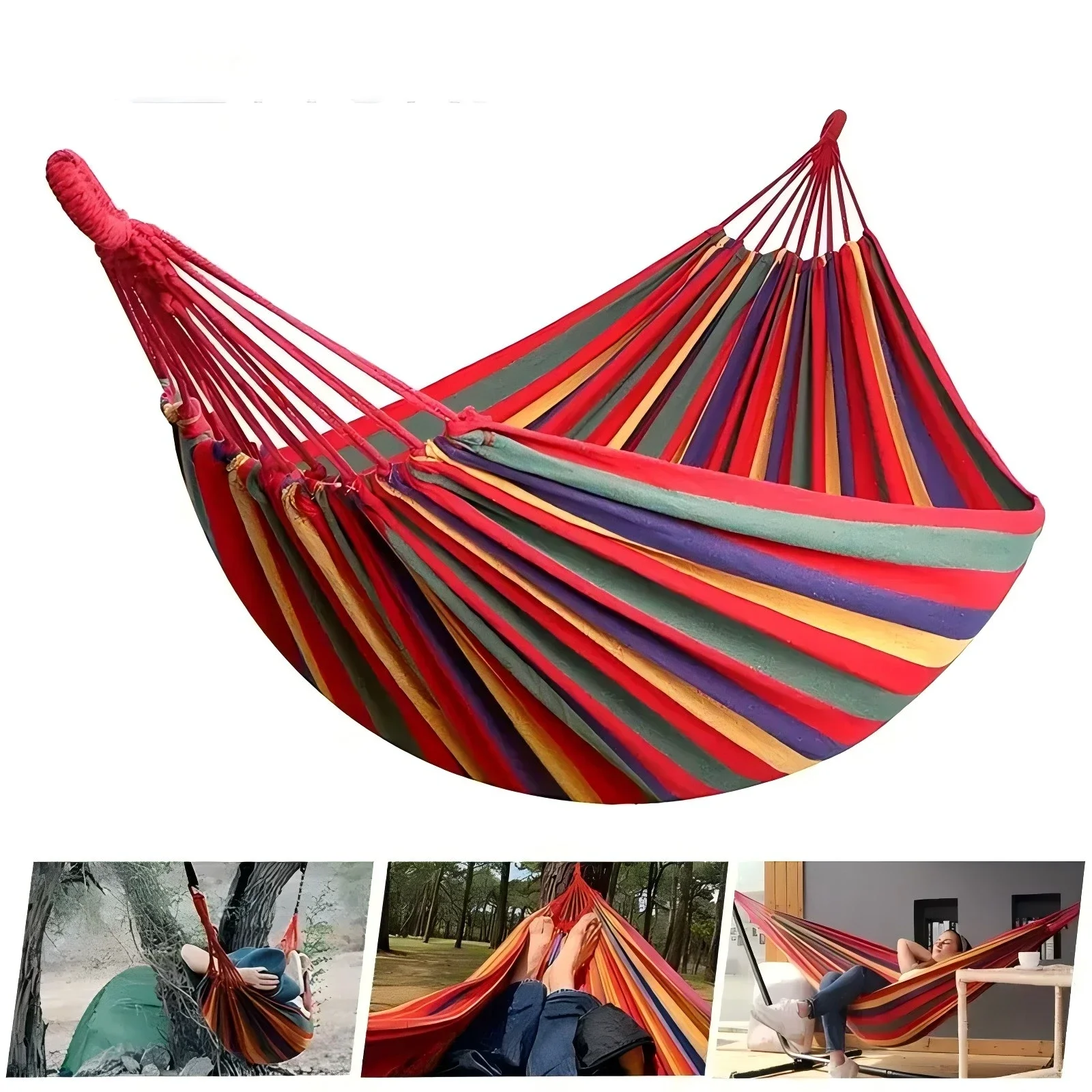 Outdoor Canvas Hammock Camping Swing Hammock with Tree Ropes Load-bearing Up to 200kg Perfect for Garden Patio Backyard