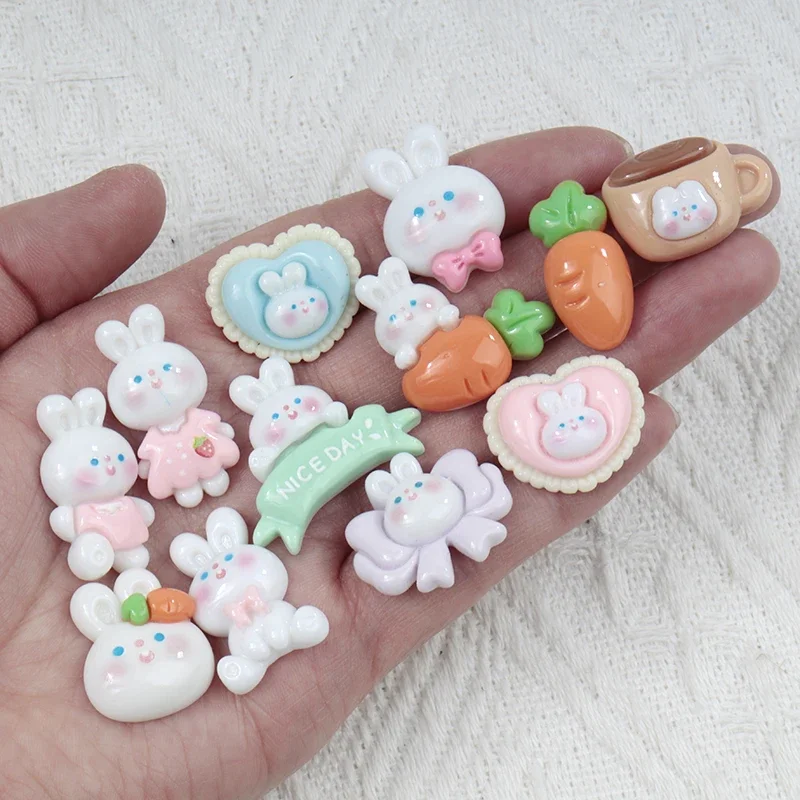 10/100pc Rabbit Series Countryside DIY Resin Craft Resin Patch Scrapbook Handicraft Hairpin Pendant Keychain Hairpin Accessories