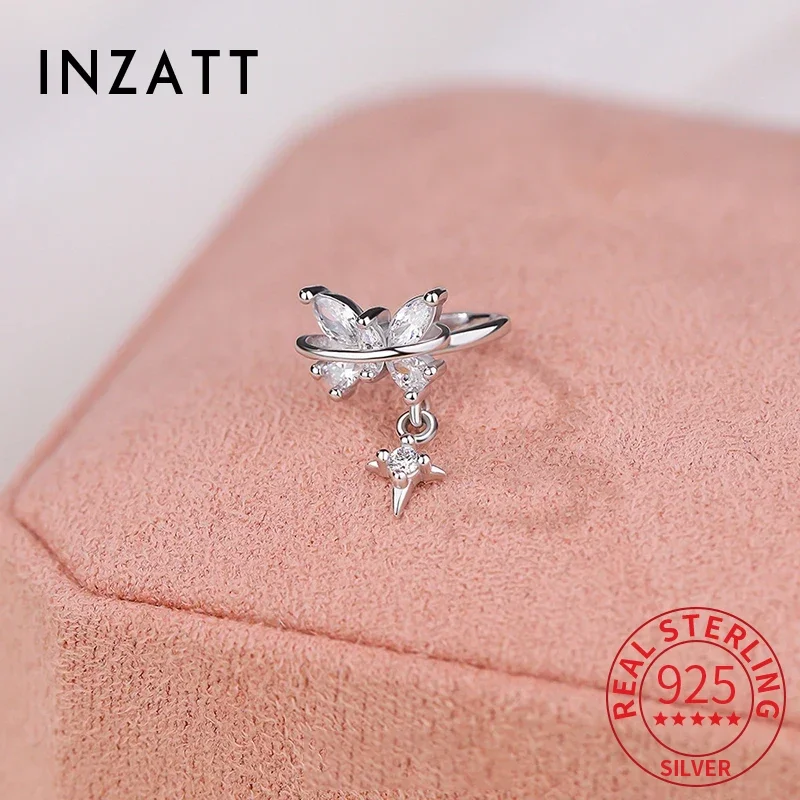 INZATT 1 Piece Real 925 Sterling Silver Zircon Butterfly Star Mini Clip Earrings for Women Fine Jewelry Ear Bones Accessories