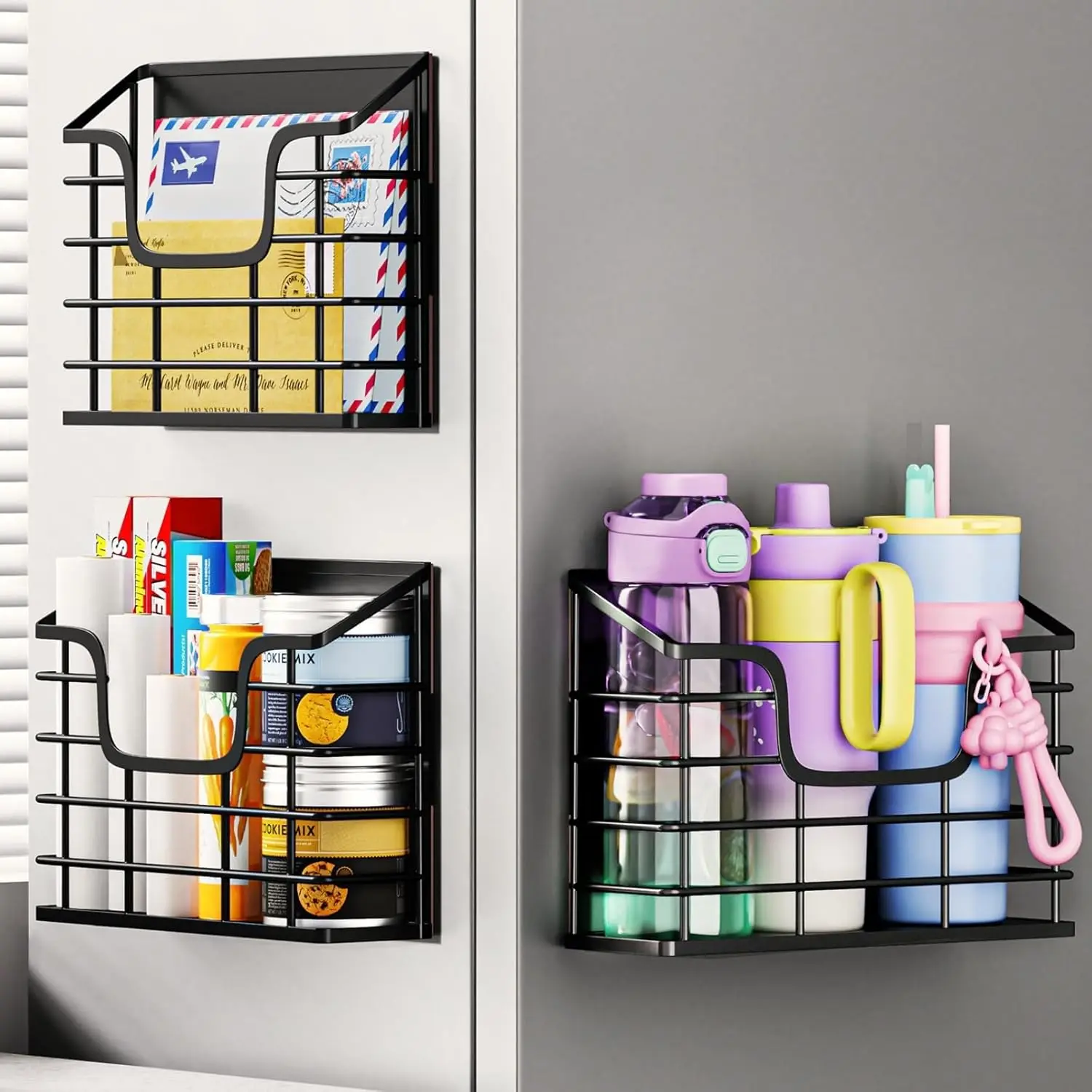 

3-Pack Magnetic Fridge Organizer Baskets, Slim Storage for Snacks, Bottles & More, No Drilling Needed