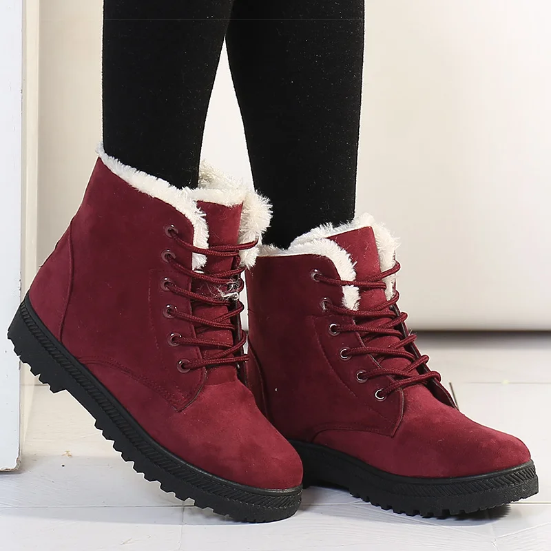 Women\'s Boots 2024 Winter Boots With Fur Low Heels Snow Boots Ankle Bota Feminina Platform Booties For Women Winter Shoes Heeled