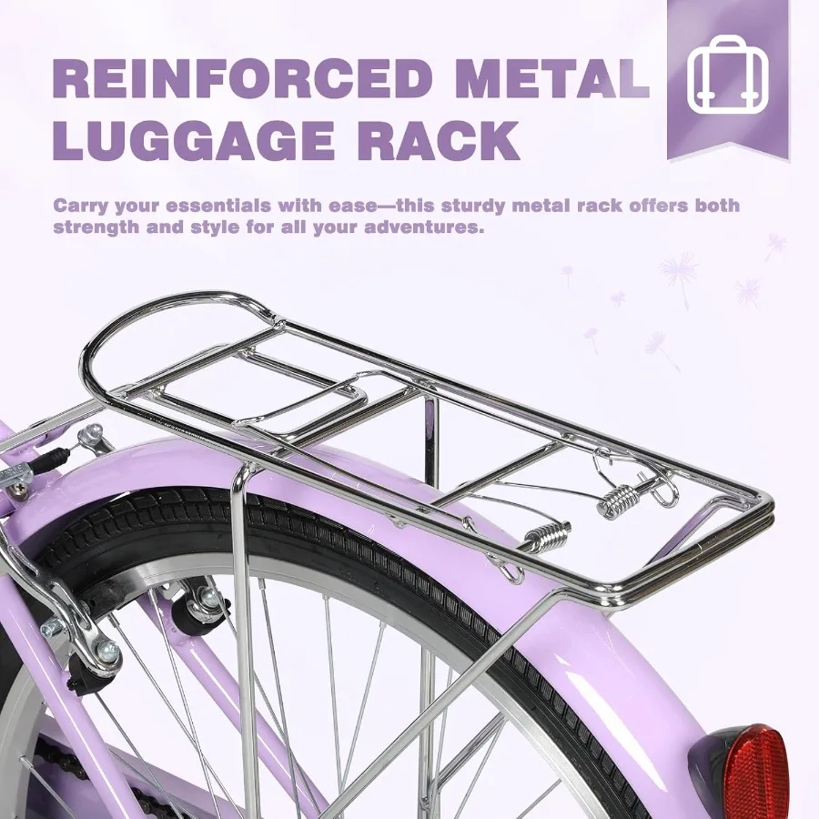 دراجة كروزر الشاطئ للنساء 24 26 بوصة دراجة تخفيف الإناث 1 سرعة دراجة نسائية مع سلة مزدوجة Vbrake مقعد قابل للتعديل امرأة #6