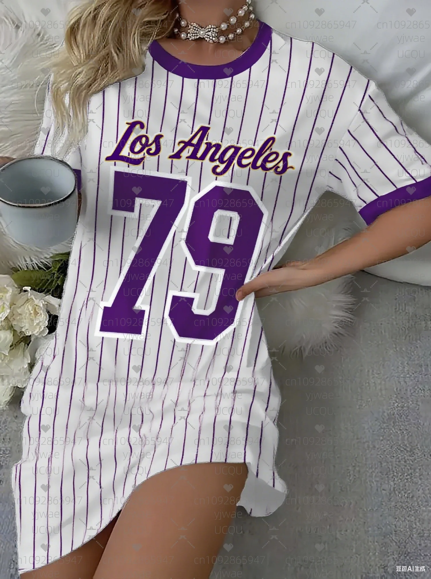 2025 été femmes T-Shirt robe ample décontracté 79 LOS ANGELES imprimé col rond dame à manches courtes pull robes femmes vêtements