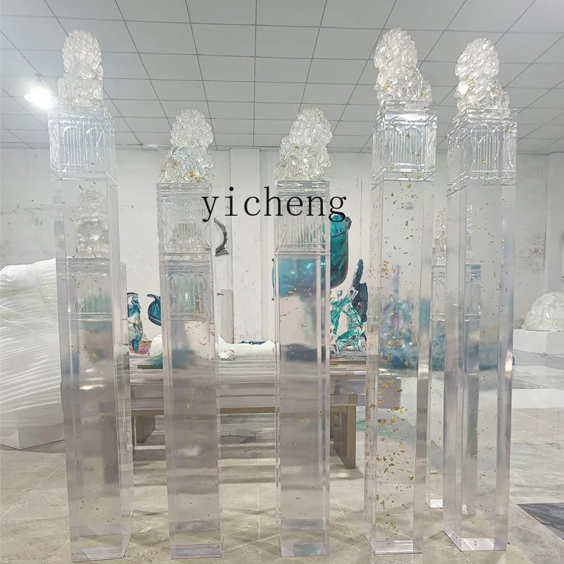L7-15 new Chinese transparent resin lion ornament gold foil horse stake column hotel Pixiu sculpture