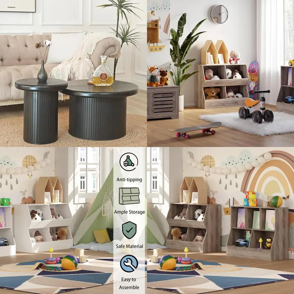 Black 41.7 Inch Round Nesting Coffee Table Set for Living Room, 2 Piece, Easy Assembly, Modern Side End Tables