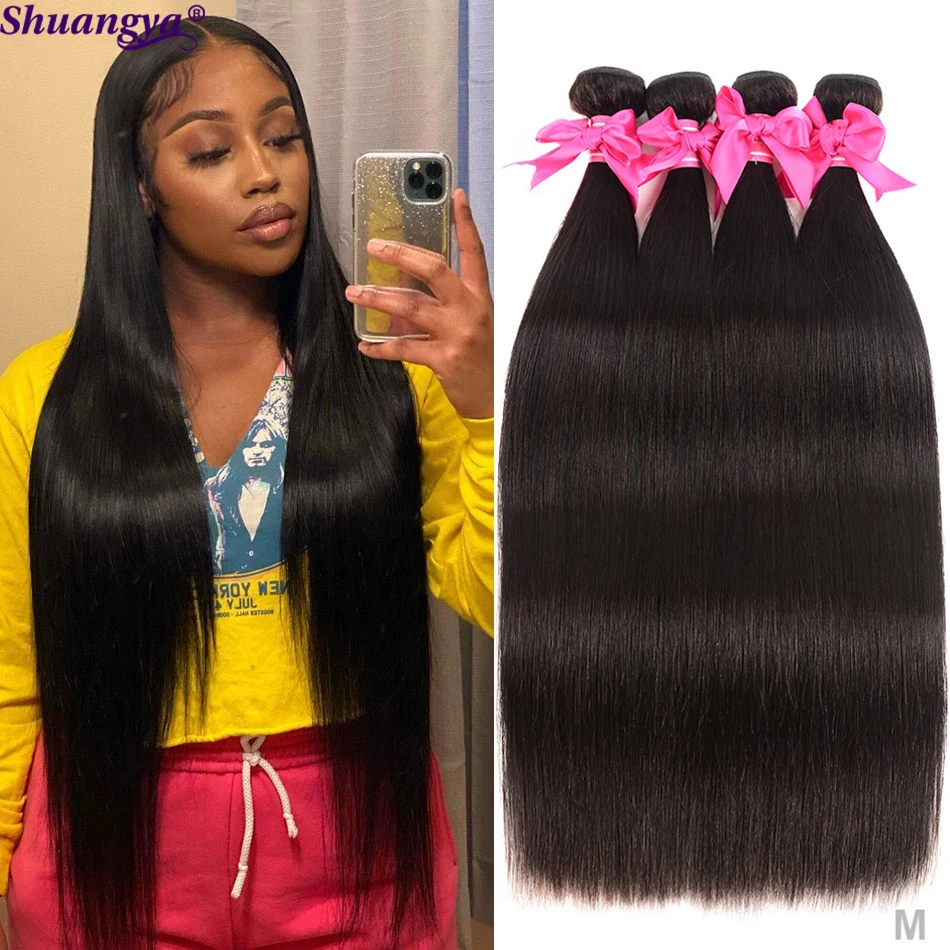 Bone Straight Hair Bundles 100% Remy Human Hair Extensions 1/3/4 Pcs Brazilian Straight Hair Weave Bundles Deal Shuangya Hair