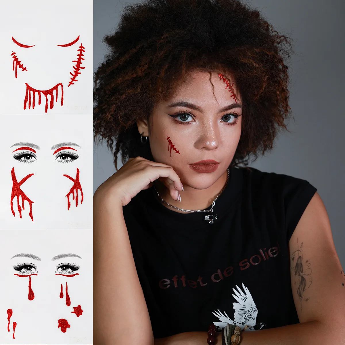 Halloween Party Temporary Tattoos Zombie Makeup Scar Wound Blood Bleeding Tattoo Stickers Kids Women Men Cosplay DIY Decorations