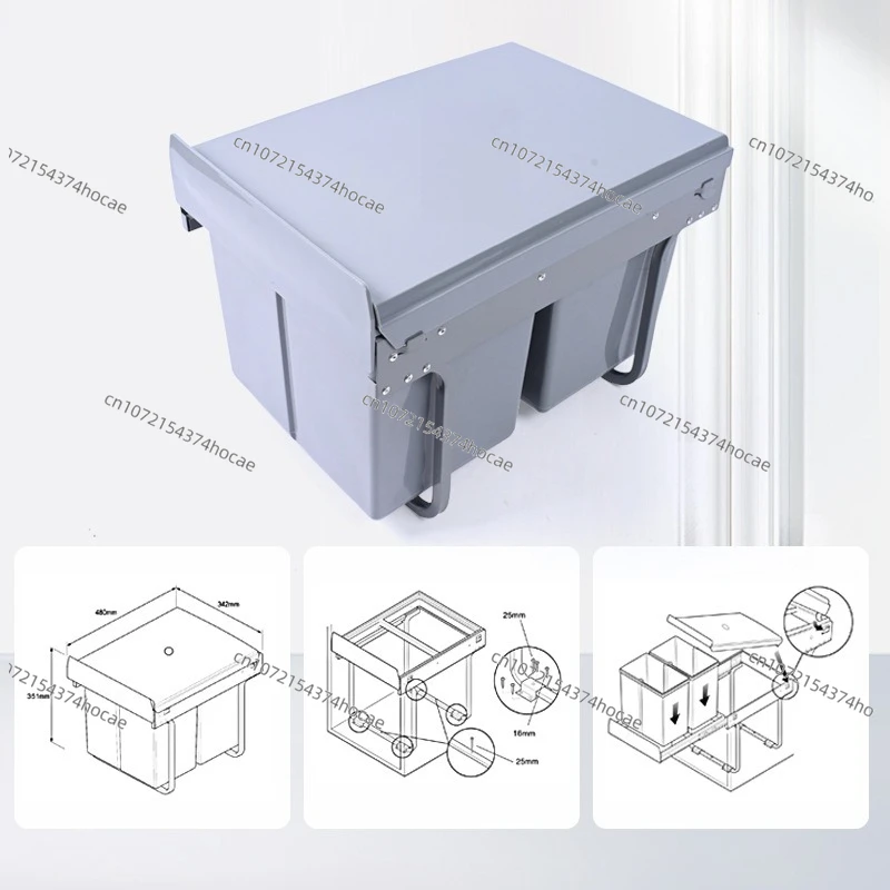 Invisible storage 400 cabinets, cabinets, iron shelves, pull-out classification 2 × 15L embedded plastic double can trash can