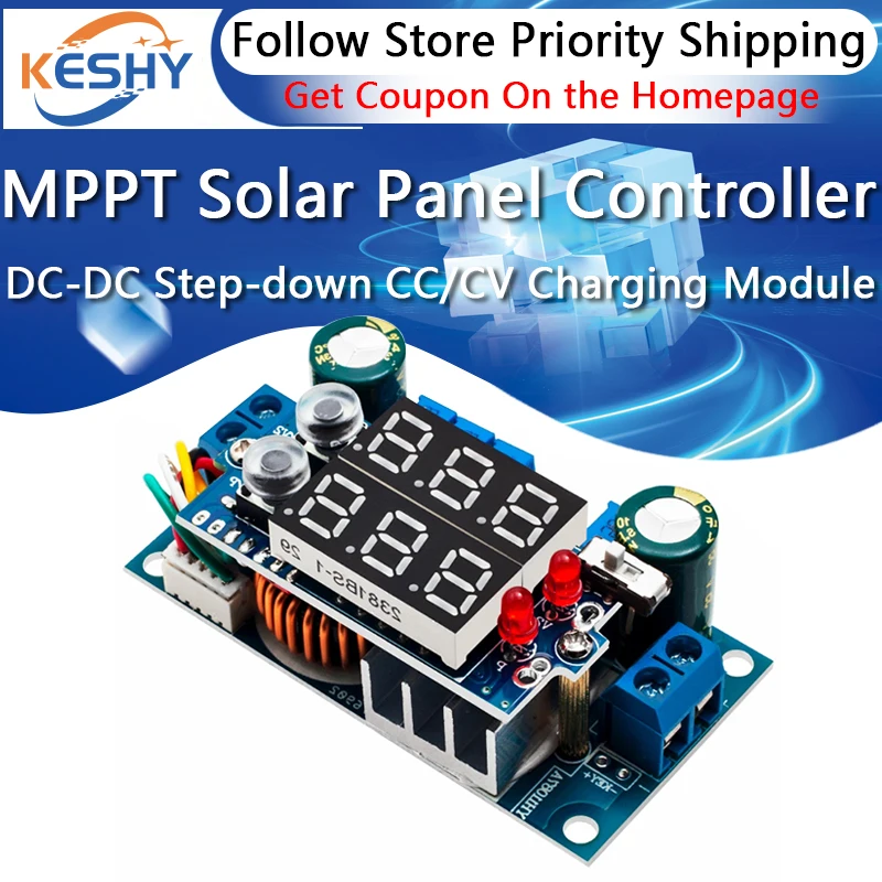 

5A MPPT Solar Panel Controller DC-DC Step-down CC/CV Charging Module with blue Display LED Regulator Controllers