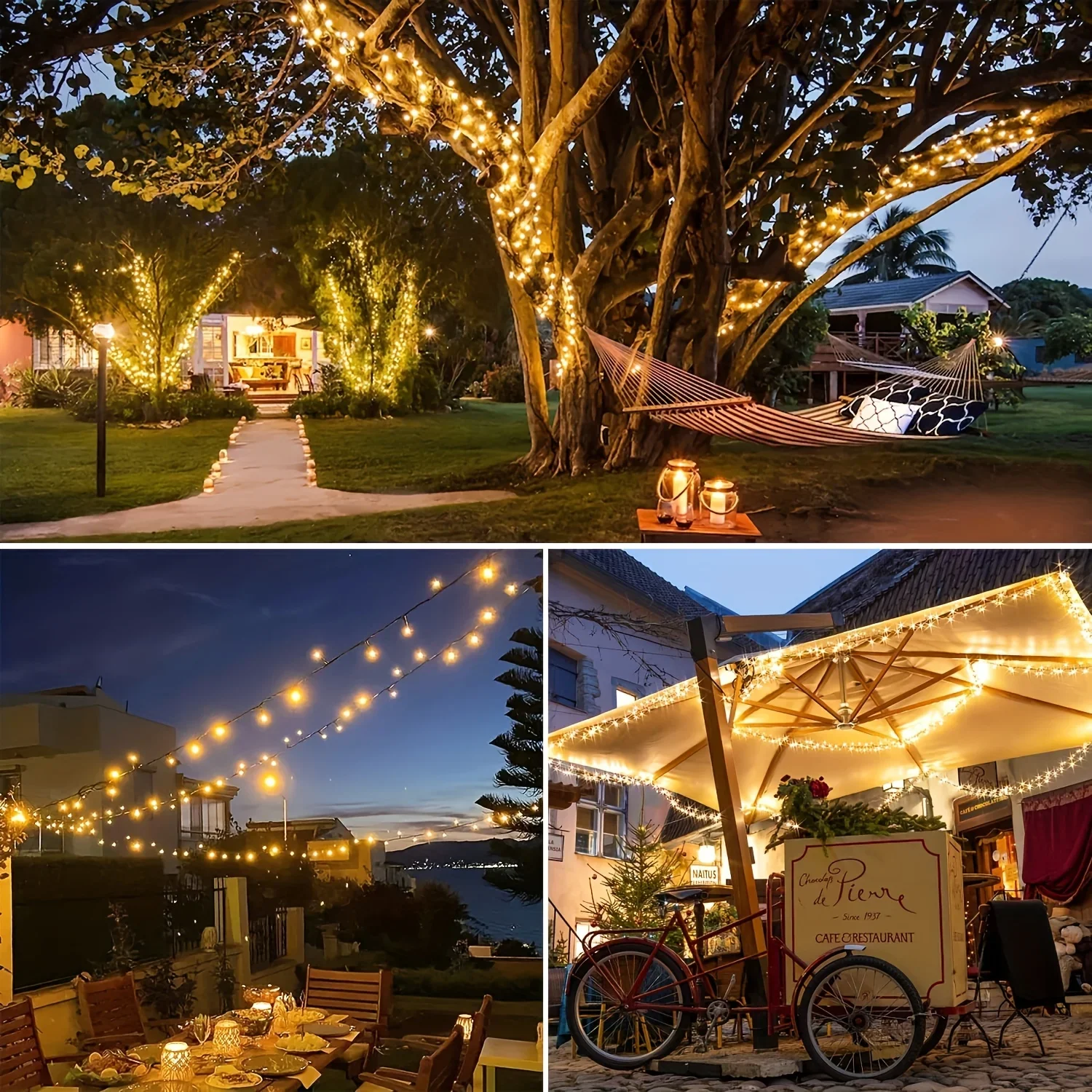 Tira de luces con bola de cristal USB resistente al agua IP65, 50/80 LED, luz cálida con control remoto, 8 modos para Navidad, jardín, fiesta, decoración de boda