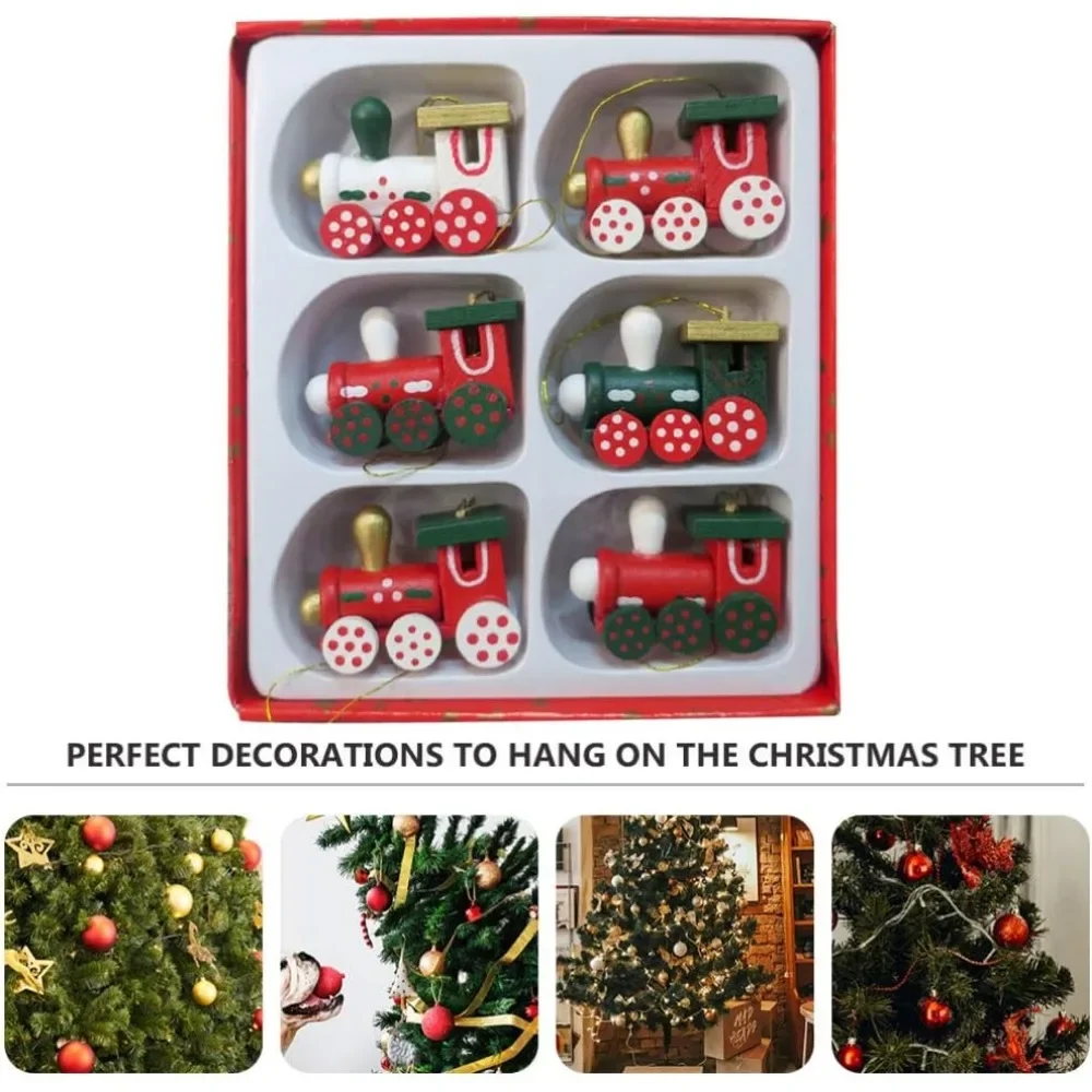 6/4 stks Houten Kerst Trein Set Hanger Boomversieringen Mini Trein Hangende Speelgoed Decoraties Kerst Feestartikelen