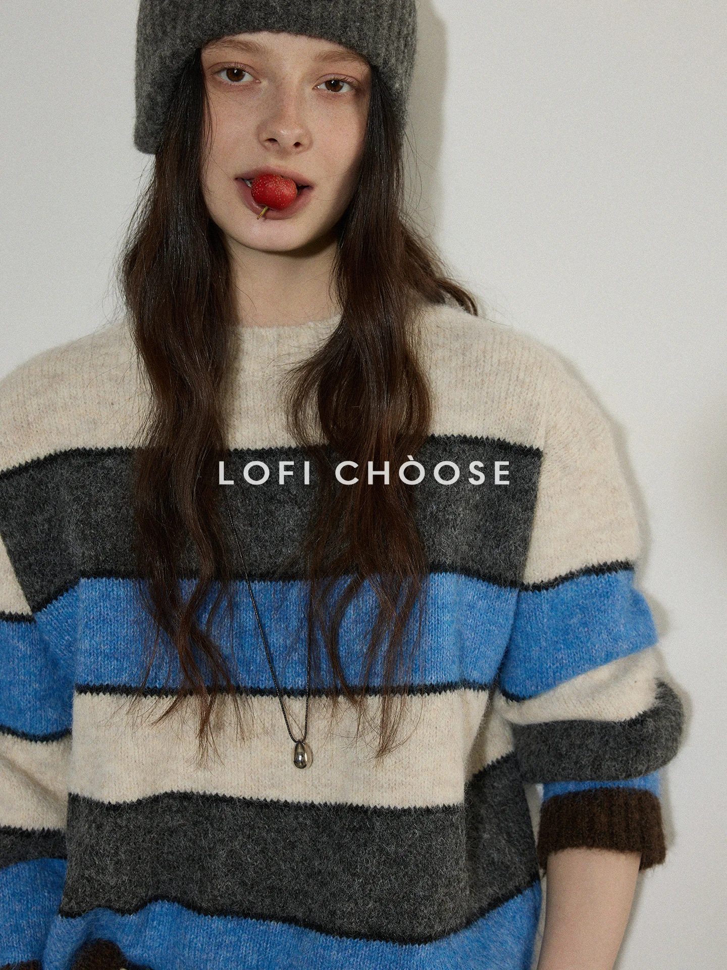

Lofi Choose Women's Knitted Loose Fit round Neck Sweater Soft Cozy Spring New Style High Sensation Color Block Stripe Design