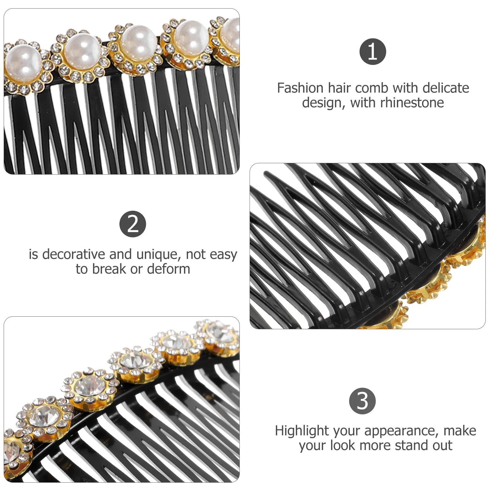 

3 pcs Back Combs Pearl Rhinestone Hair Accessories Women Bridal Party Wedding Women Hair Comb Photo Styling Aid