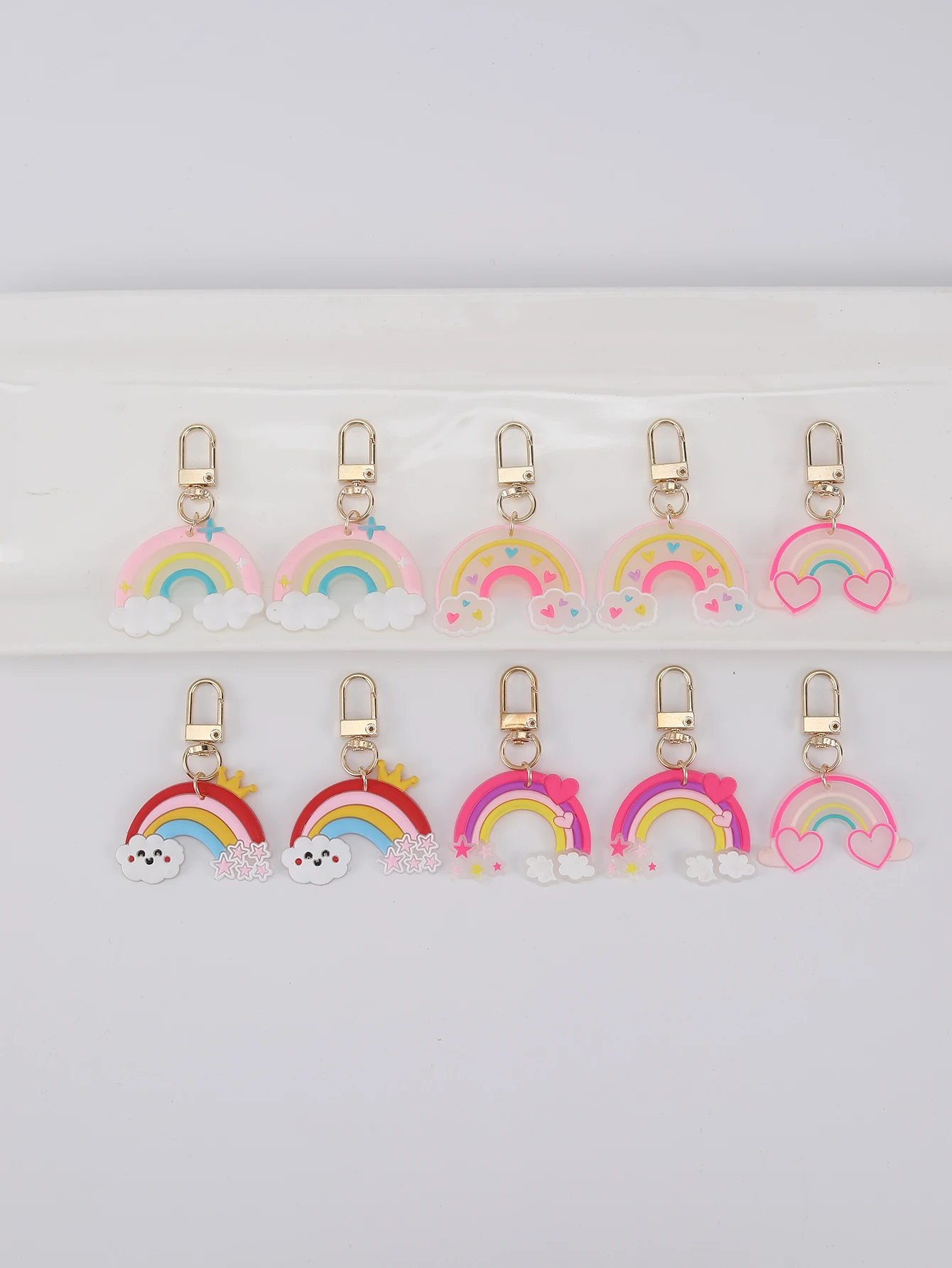 10pcs PVC Rainbow Keychain Cartoon Rainbow Cloud Key Chain Bag purse Backpack Charm Birthday Party Favor ornament Accessories