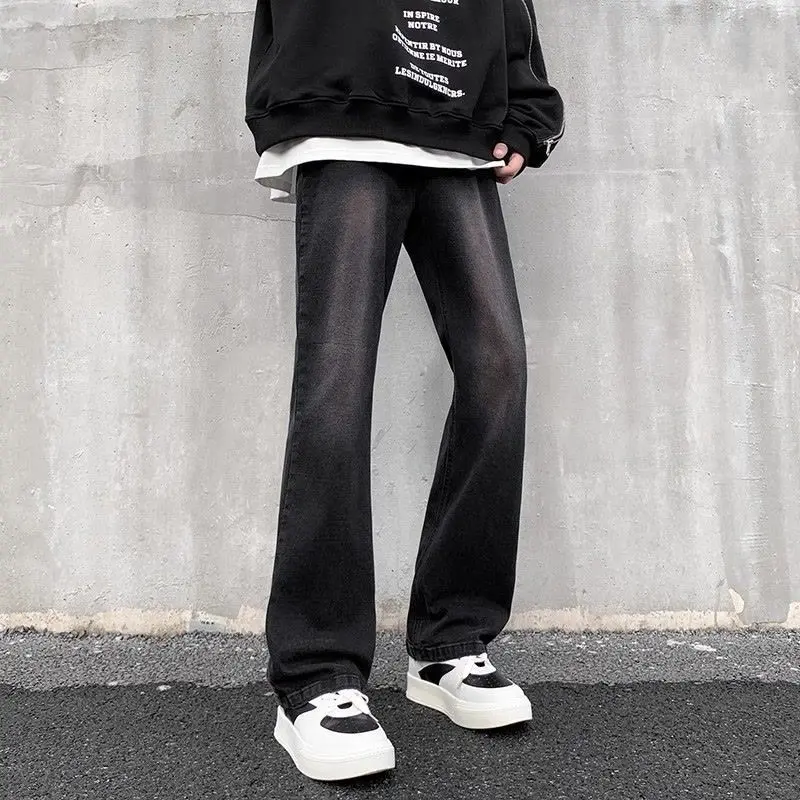 Black Gradient Flare Jeans Men's High Street Slim Mid-Rise Denim Pants