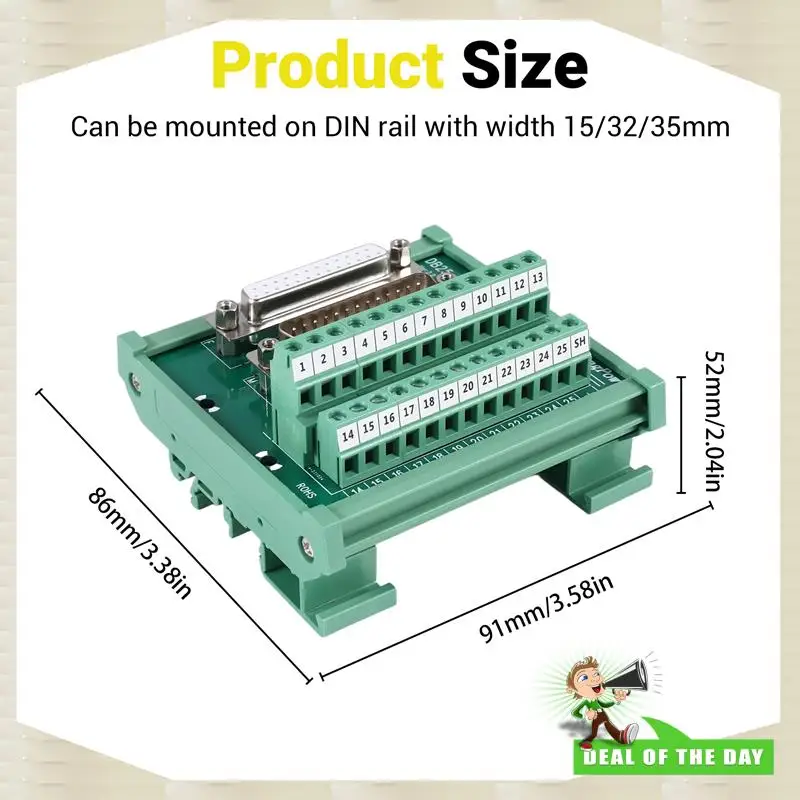 24-Hour Delivery DB25 DIN Rail Mount Interface Module Male/Female Connector Breakout Board
