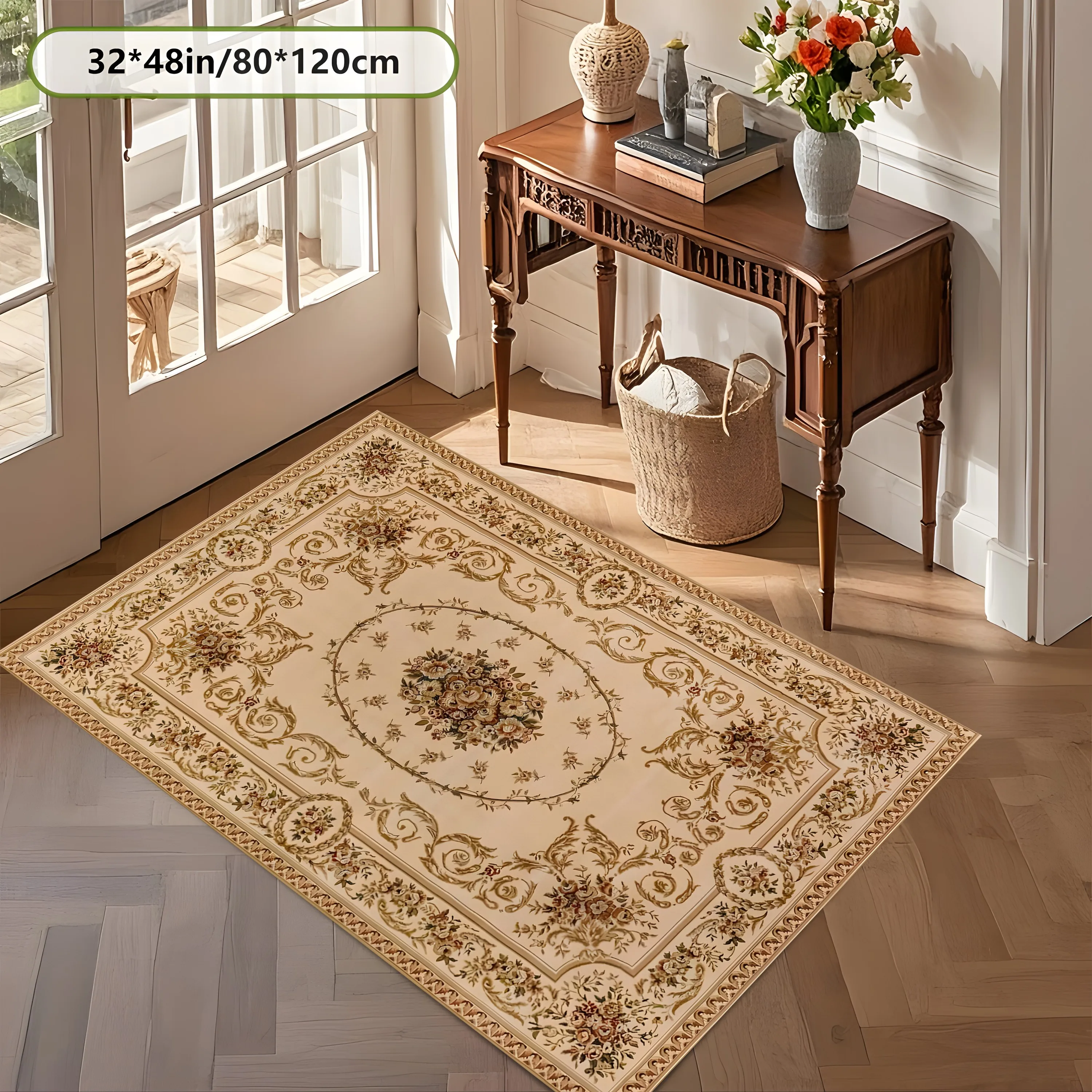 2D Carpet, Classic Floral Cluster Scroll Pattern, European Retro Style, Suitable for Living Room, Bedroom, and Coffee Table