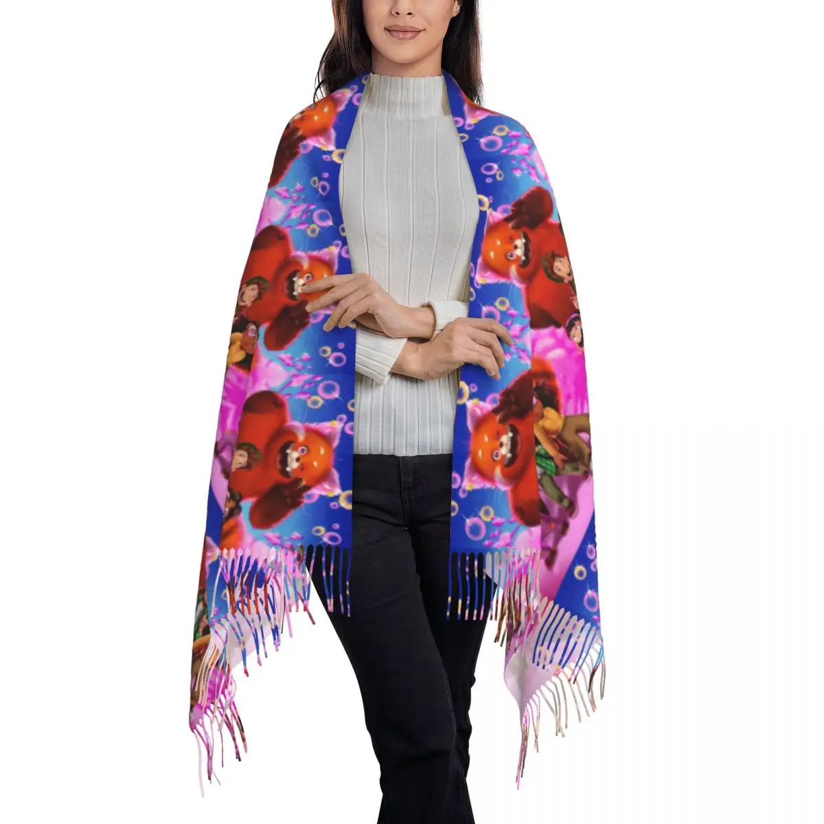 Custom Turning Red Panda Tassel Scarf Women Soft Shawl Wrap Lady Winter Scarves